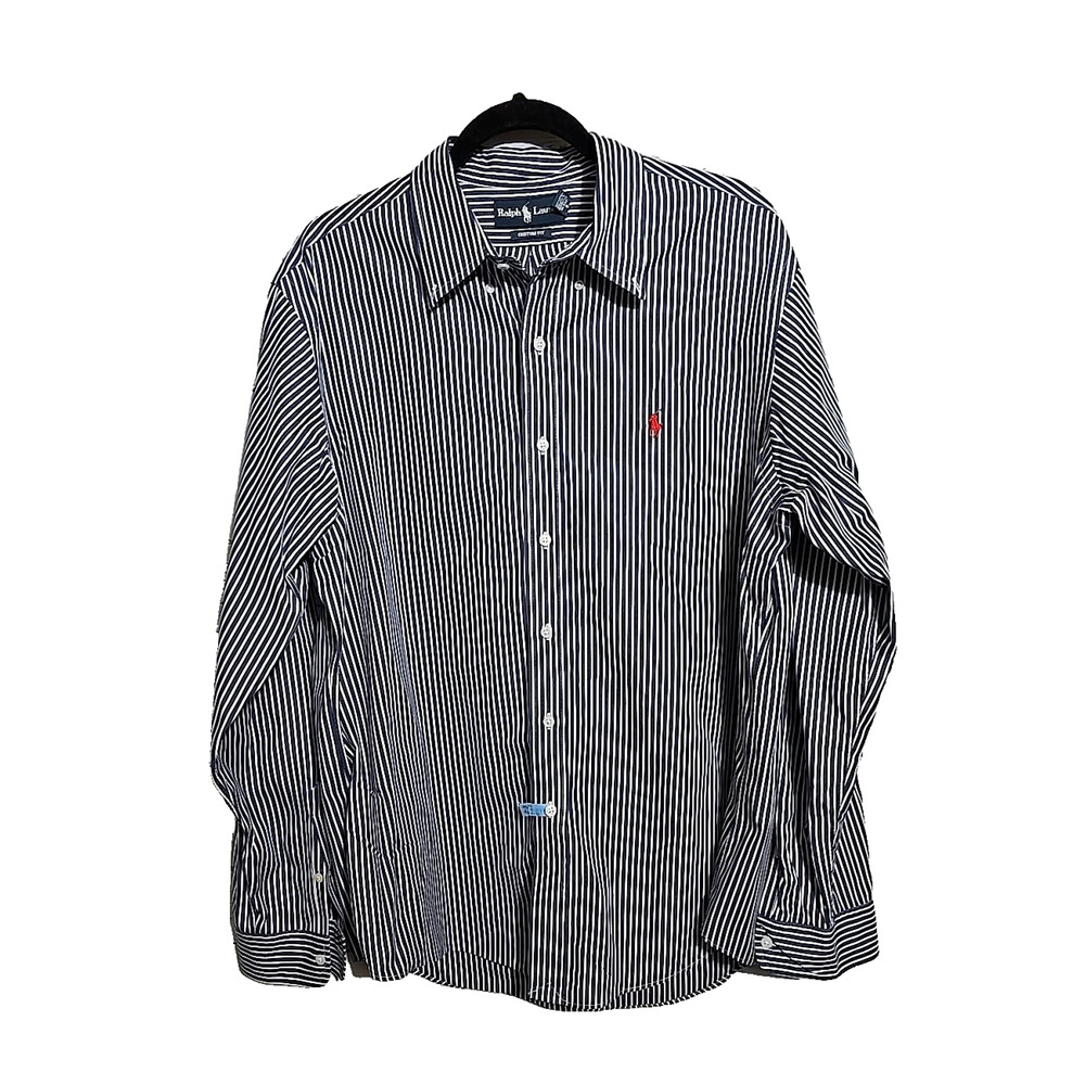 Ralph Lauren Blue Striped Custom Fit Long Sleeve Button Down Shirt Men's Size XL